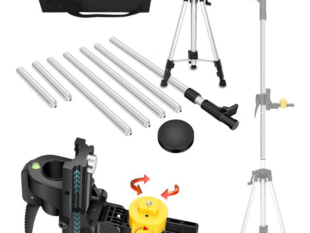 Lot 96-176131 - 4.2m/13.77ft Multi-Function Laser Level Pole with 3.93ft tripod, 1/4" &amp; 5/8" Threads - Upgraded ...