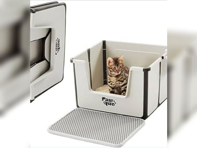 Lot 96-177051 - Pawque High Sides Large Cat Litter Box, Low Entry Open Top Foldable Portable Travel Cat Potty Pan wi...