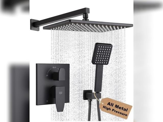 Lot 96-169065 - POP SANITARYWARE Matte Black Shower Faucet Set Rainfall 10 Inch Shower Head and Handle Set Bathroom ...