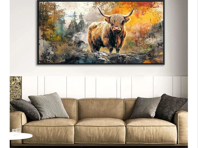 Lot 96-163899 - QZQCBLC Large Bedroom Canvas Wall Art, Retro Highland Cow Wall Pictures Modern Abstract Graffiti For...