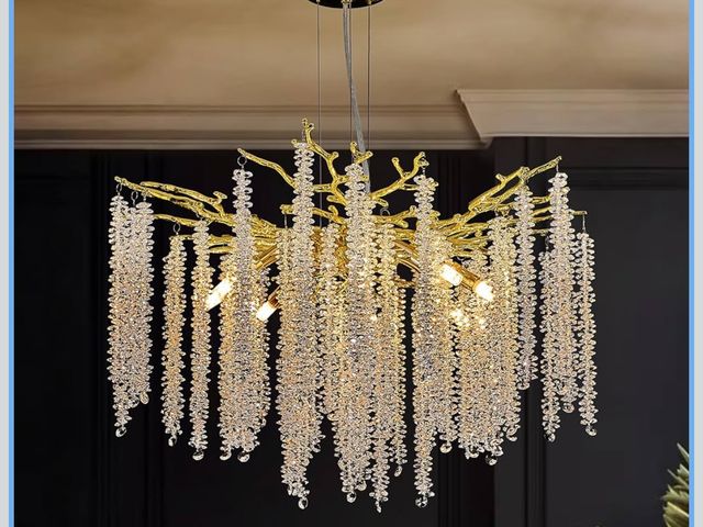 Lot 96-177077 - Modern Tree Branch Crystal Chandelier Luxury Gold Raindrop Pendant Lighting 23.6" Contemporary 8-Lig...