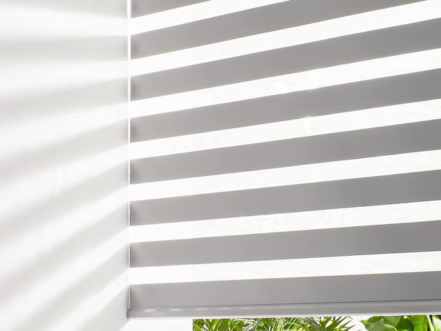 Lot 96-187651 - Persilux Cordless Zebra Blinds for Windows Free-Stop Roller Windows Shades (23" W X 64" H, Grey) Dua...