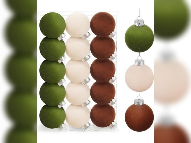 Lot 96-193381 - 12 boxes of Annecy Christmas Tree Ornaments Velvet Balls - 15 PCS Shatterproof Flocked Christmas Bal...