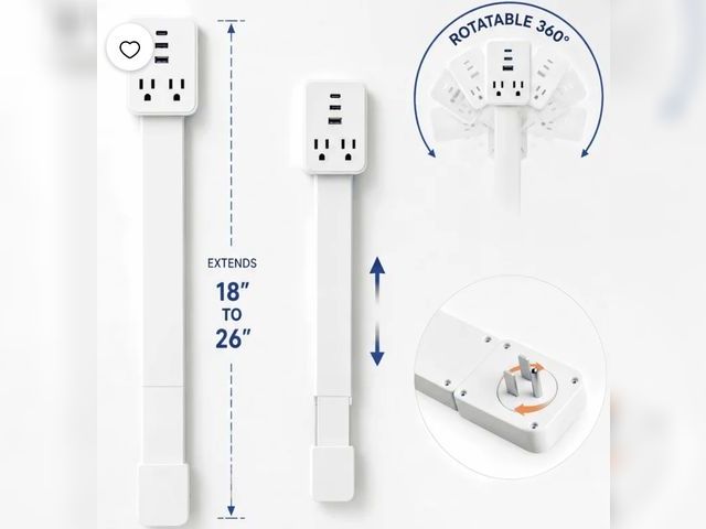 Lot 96-233270 - DTIRD Outlet Extender Stick, Access Hard-to-Reach Outlets, Ultra-Slim 18"-26" Adjustable Power Strip...