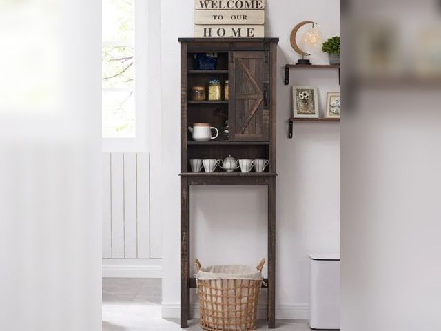 Lot 96-186701 - OKD 68In Farmhouse Over The Toilet Storage Cabinet with Sliding Bathroom Organizers and Storage Barn...