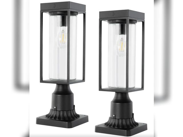 Lot 96-171433 - LUTEC 2 Pack Solar Post Lights, Dusk to Dawn Aluminium Lamp with Pier Mount Base, Exterior Black Sol...
