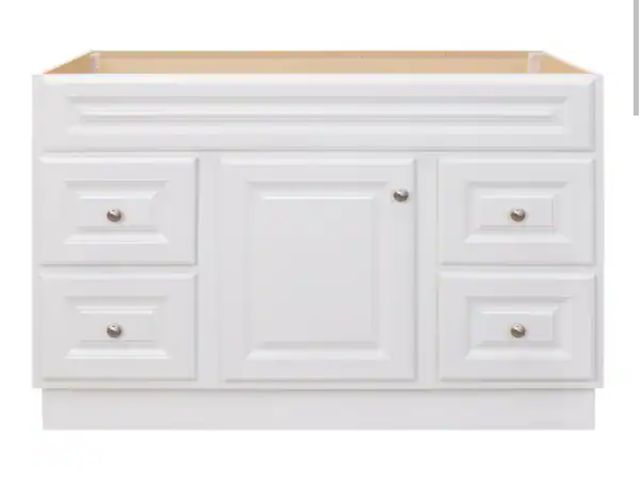 Lot 96-183084 - Glacier Bay Hampton 48 in. W x 21 in. D x 33.5 in. H Bath Vanity Cabinet without Top in White floor ...