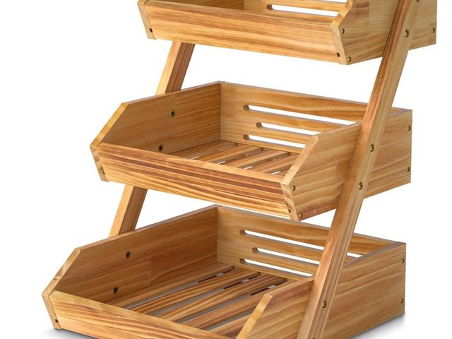Lot 96-170796 - 2 Pack of 3 Tier Wooden Fruit Basket For Kitchen, Bread Vegetable Fruit Basket Bowl Stand, Farmhouse...