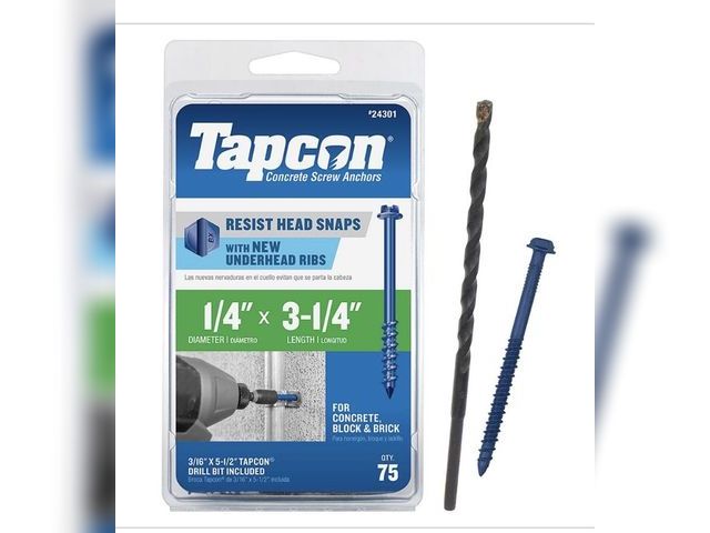 Lot 96-222186 - Tapcon 1/4 in. x 3-1/4 in. Hex-Washer-Head Concrete Anchors (75-Piece) New
