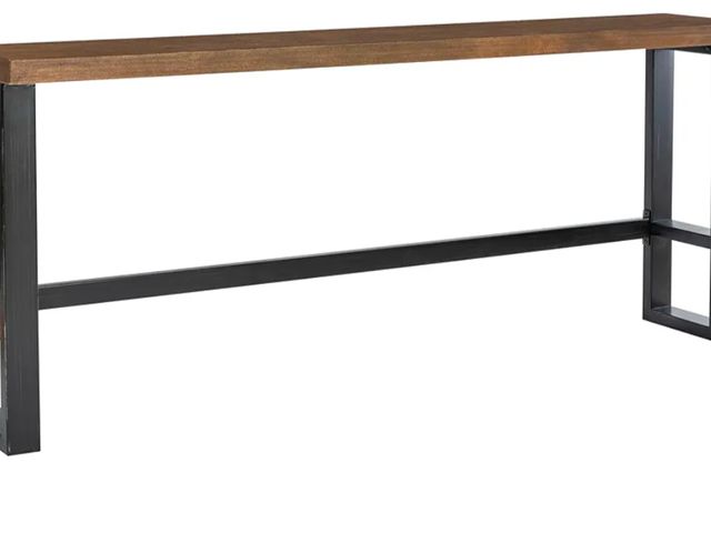 Lot 96-145105 - Powell Darwin Black Metal Framed Sofa Bar Table with Brown Poplar Wood Veneer Table Top New MSRP $39...