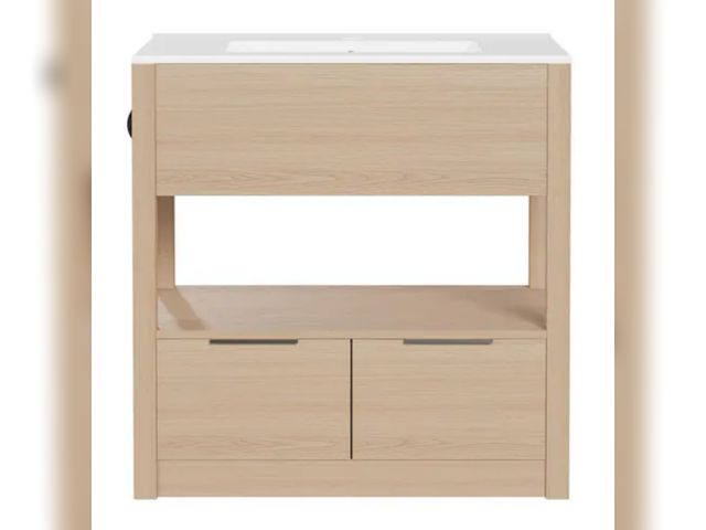 Lot 96-191471 - Puluomis
30 in. W x 18 in. D x 31 in. H Natural Wood Bath Vanity with White Ceramic Sink Top with Dr...
