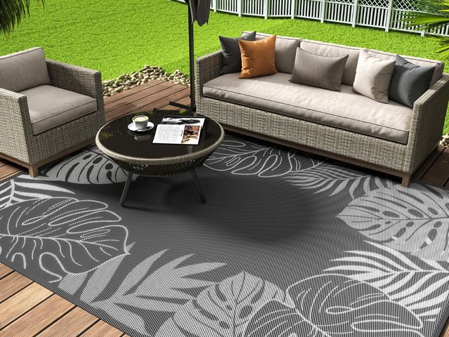 Lot 96-187960 - COCOER Tropical Outdoor Rug 9x12 Reversible-Waterproof Patio Rug-Quick Dry Outdoor Carpet-Outdoor Ar...