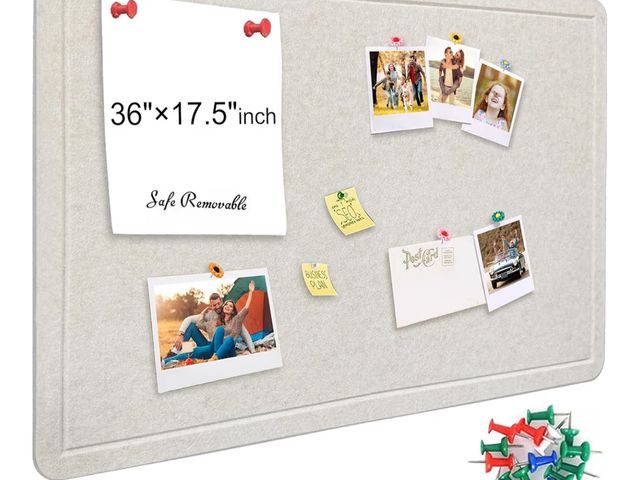 Lot 96-177714 - Large Bulletin Board - Foldable 36x17.5 Inches Cork Board Alternative with 20 Push Pins, Self-Adhesi...