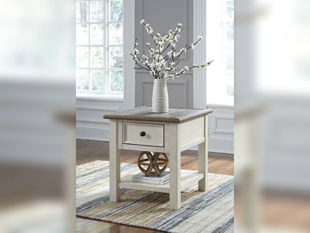 Lot 96-192452 - Signature DESIGN BY ASHLEY
Bolanburg 24 in. White / Dark Brown Rectangle Wood End Table with Drawer ...