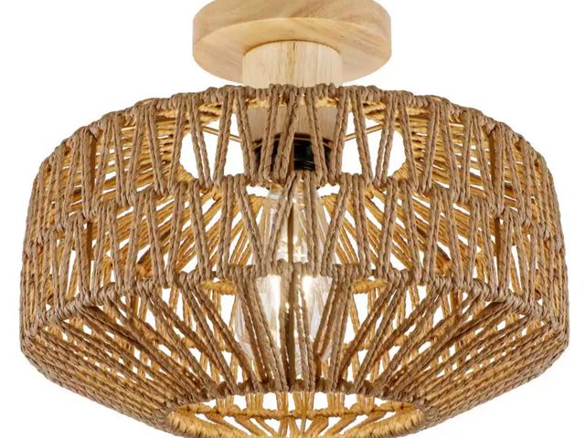 Lot 96-230822 - Bohemian Style Woven Paper Rope Lamp Shade Exact size unknown (smaller) Exact model may vary from st...