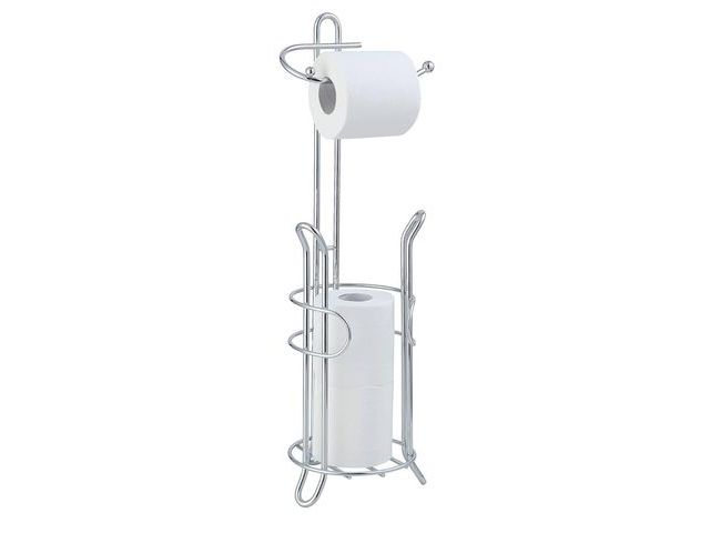 Lot 96-170272 - SunnyPoint Freestanding Toilet Paper Holder with Storage – Holds 3 Spare Rolls, Heavy-Duty Steel, Ch...