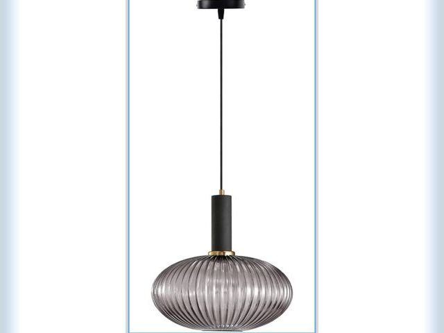 Lot 96-186410 - Pendant Light Black Lamp Holder and Glass Striped Light Shade Modern Pendant Lighting for Kitchen Is...