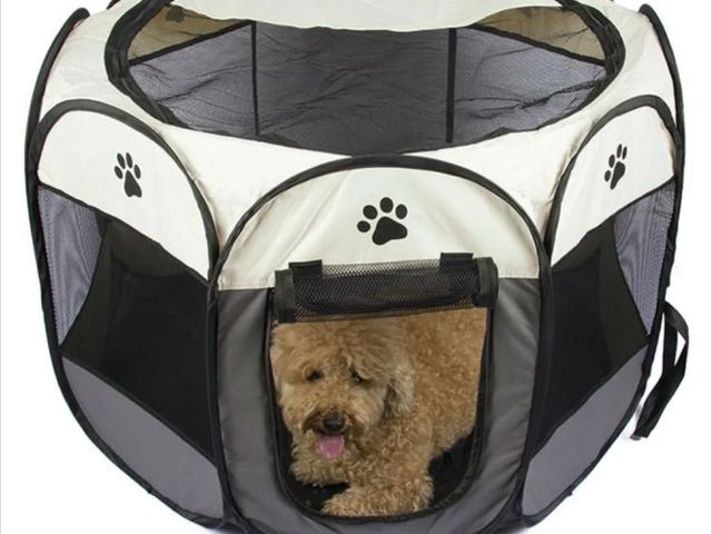 Lot 96-230894 - Playpen for Small Cats and Dogs, Foldable Kennels Puppy Pen Animal House (S 28x28x18inch, Grey + bei...