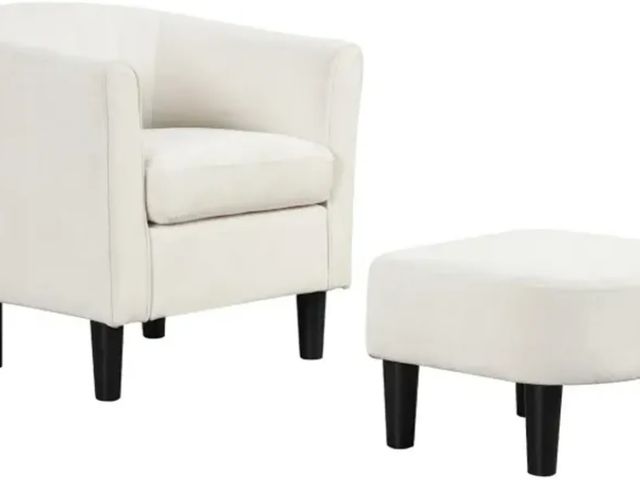 Lot 96-197630 - Actual color is GRAY! 
Upholstered Teddy Velvet Club Barrel Chair with Ottoman with Footrest
New 
Ms...