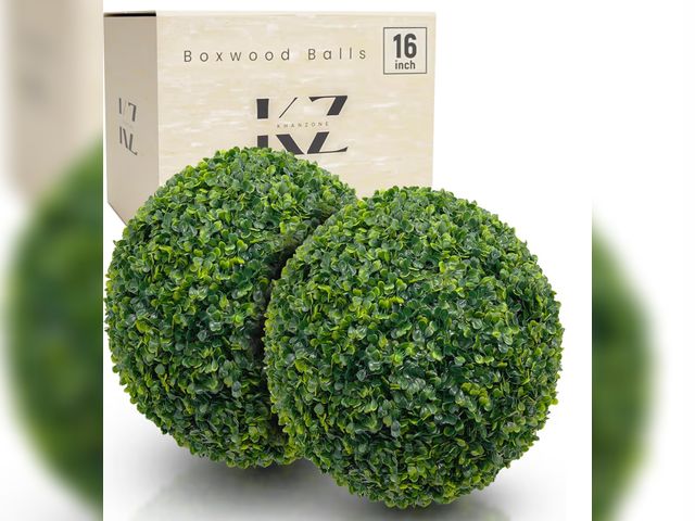 Lot 96-178873 - Faux Topiary Boxwood Plant – 2 Pieces 16 Inch Artificial Boxwood Topiary Plant Balls for Indoor &amp...