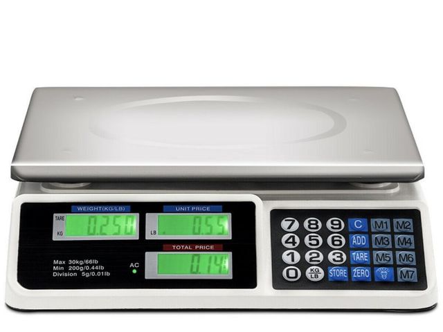 Lot 96-192603 - Costway 66 Ibs Digital Weight Scale Price Computing Retail Count Scale Food Meat
Scales
New 
MSRP $1...