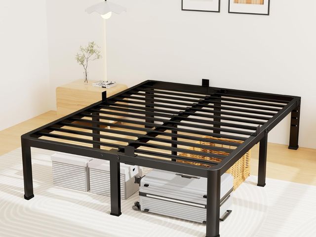 Lot 96-177787 - 12 Inch King Bed Frame, Metal Platform Bed Frame with Round Corner Legs, Heavy Duty Steel Slats Supp...