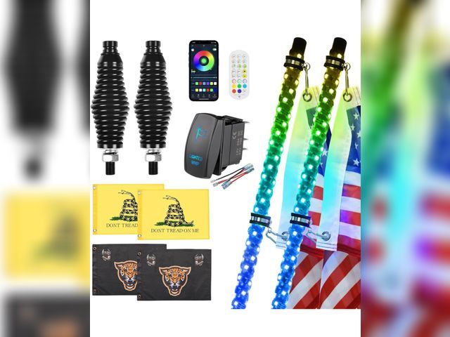 Lot 96-163944 - 2 Pack 3FT Whip Lights with Spring Base,LED Whip Light with App &amp; Remote Control, Spiral RGB Cha...
