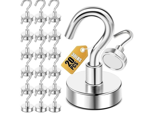 Lot 96-230462 - NAISHIE Magnetic Hooks 20pcs 30lbs+ Cruise Essentials Magnet Heavy Duty Strong New