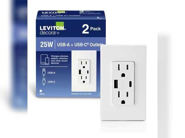Lot 96-170819 - Leviton 15 Amp Decora Tamper-Resistant Duplex Outlet with Type A and C USB Charger, White (2-Pack) T...