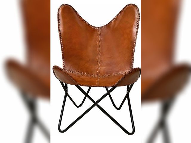 Lot 96-170093 - Classy Handmade Leather Living Room Chairs-Butterfly Chair Tan Side Hand Stich Leather Butterfly Cha...