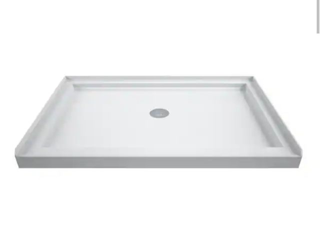 Lot 96-225912 - DreamLine SlimLine 48 in.x 32 in. Single Threshold Alcove Shower Pan Base in White with Center Drain...