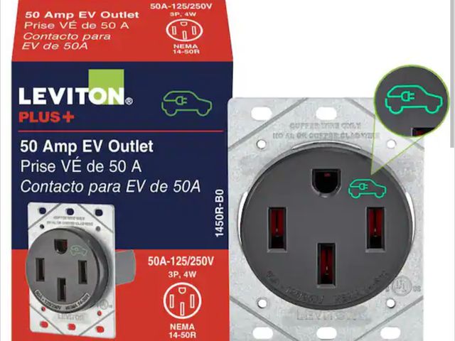 Lot 96-227778 - 50 Amp 125/250 Volt EV Power Outlet/Receptacle, NEMA 14- 50R, Black 1450R (1-Pack) New
