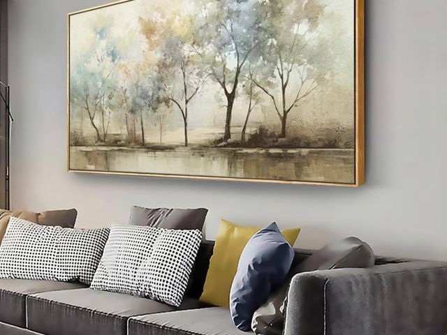 Lot 96-164030 - Abstract Wall Art Artwork Retro Trees Pictures Decor Canvas Painting Framed Ready to Hang Living Roo...