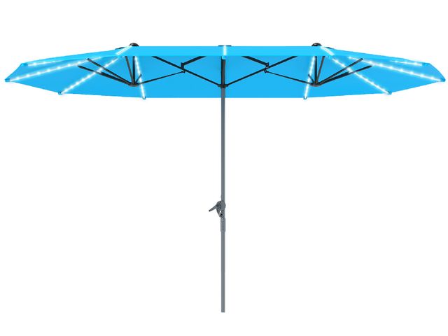 Lot 96-159492 - Outsunny 15ft Double-Sided Outdoor Umbrella with Solar Lights, UPF50+ Extra Large Aluminum Patio Umb...