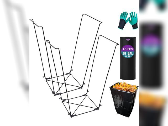 Lot 96-193375 - AimGrowth 2PCS Trash Bag Holder Outdoor Leaf Bag Support Stand with 15 PCS 39 Gallon trash bags | Me...