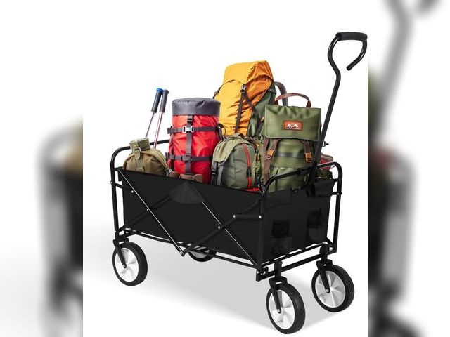 Lot 96-190738 - YSSOA Folding Garden Cart PRO, Collapsible Wagon with 360 Degree Swivel Wheels &amp; Adjustable Hand...