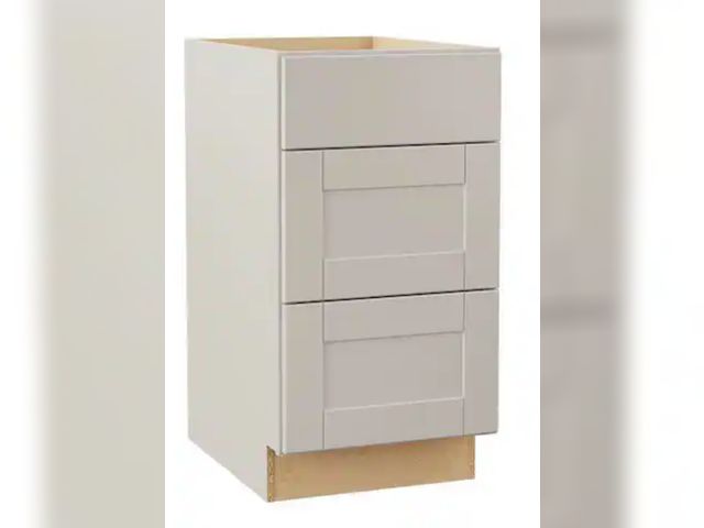Lot 96-211430 - Hampton Bay
Shaker 18 in. W x 24 in. D x 34.5 in. H Assembled 3 Drawer Base Kitchen Cabinet in Dove ...