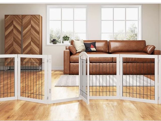 Lot 96-226427 - PAWLAND 144-inch Extra Wide 30-inches Tall Dog gate with Door Walk Through, Freestanding Wire Pet Ga...