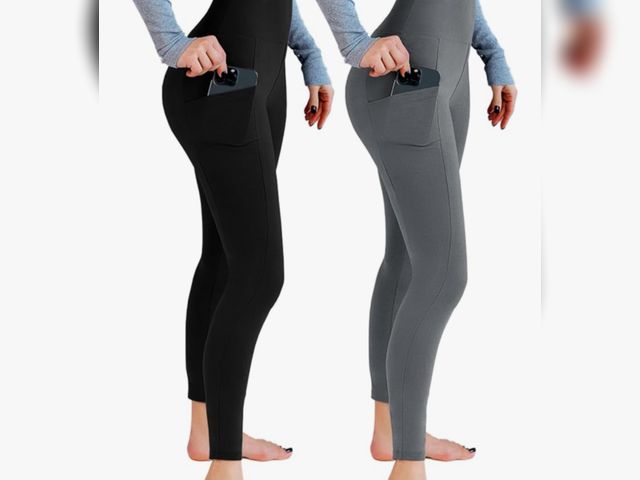 Lot 96-191084 - 2 Pack Leggings with Pockets for Women, High Waisted Soft Leggings for Yoga Gym L/XL Gently Used
