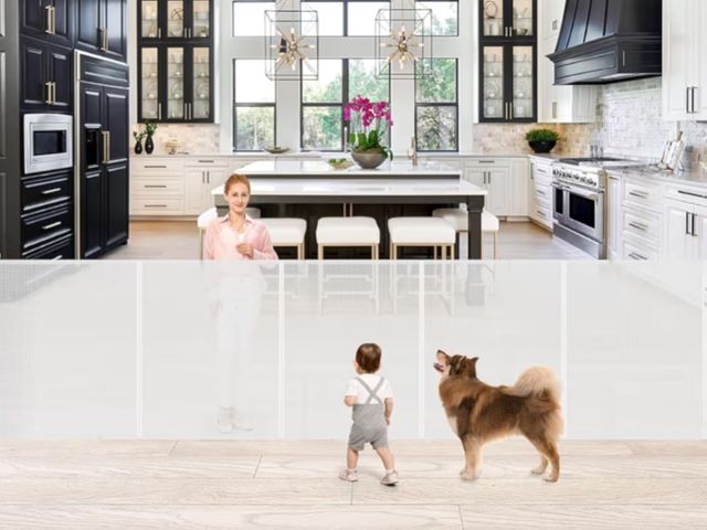 Lot 96-180579 - Newly Enhanced - 42" Tall × 120" Extra Wide Retractable Baby Gate Keeps Pets from Getting Under Tall...