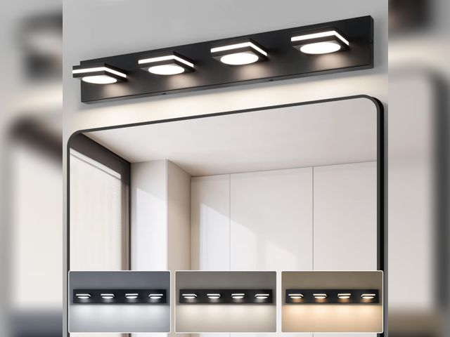 Lot 96-177251 - OKELI 4-Light LED Bathroom Vanity Light Fixtures, Matte Black Modern Bathroom Wall Lighting Fixtures...
