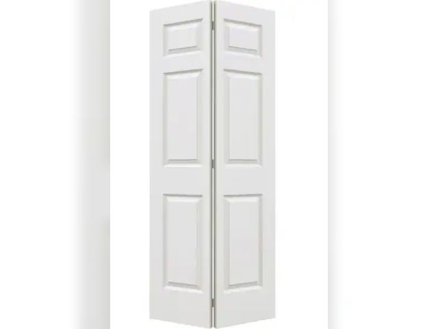 Lot 96-232412 - JELD-WEN 36 in. x 80 in. 6 Panel Colonist Primed Textured Molded Composite Hollow Core Closet Bi-Fol...