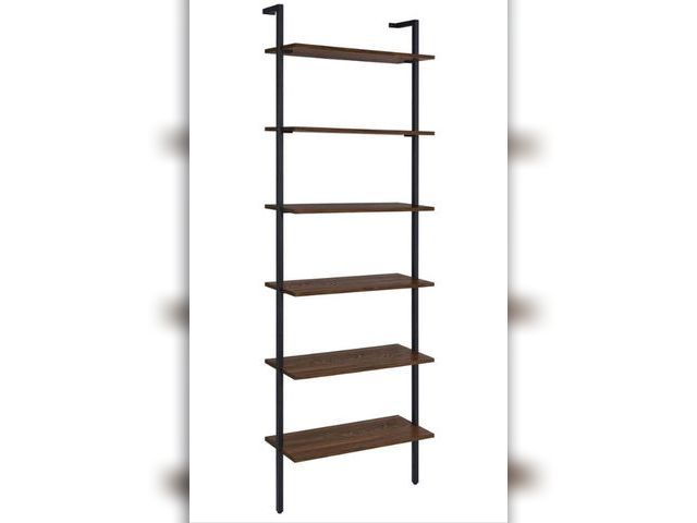 Lot 96-171872 - Coaster Owens 96 in. Tall Walnut and Sandy Black Wood 6-Shelf Ladder Bookcase MSRP $212.50 New