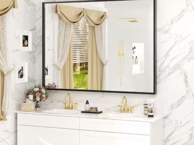 Lot 96-181883 - 48 in x 36 in Rectangular Aluminum Framed Tempered Glass Mirror, Black
New