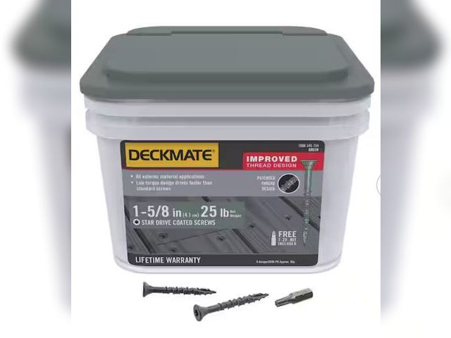Lot 96-182144 - DECKMATE
#8 x 1-5/8 in. Green Exterior Self-Starting Torx Flat-Head Wood Deck Screws (25 lb./1543-Pi...