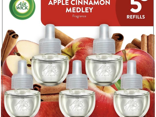 Lot 96-182374 - Air Wick Plug-In Air Freshener Scented Oil Refills, Apple Cinnamon Medley, 

Only has 3