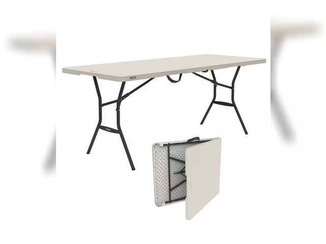 Lot 96-179462 - Lifetime
72 in. L Rectangle Almond Resin Top Fold-in-Half Table with Bronze frame
New