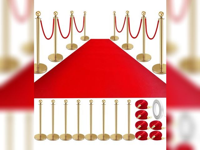 Lot 96-195302 - Pelopy Stanchion Posts Queue Crowd Control Stanchion Velvet Ropes Carpet Set, 38 in Post Sand Inject...