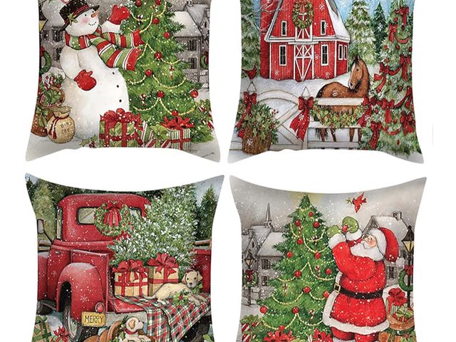 Lot 96-178646 - Christmas Pillow Covers 18x18 Inch Set of 4 Snowman Santa Claus Throw Pillow Covers Christmas Decora...