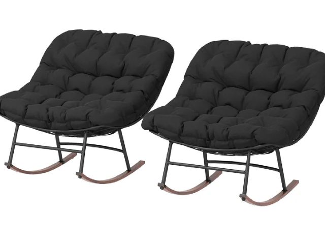 Lot 96-160180 - Outsunny Outdoor Rocking Chair Patio Set of 2, Oversized Rocking Papasan Chairs with Cushions for Ga...